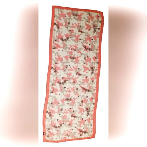 Mila Schon polyester scull white pink brownscarf 75x29 inches MINOR FLAWS - Picture 2 of 8